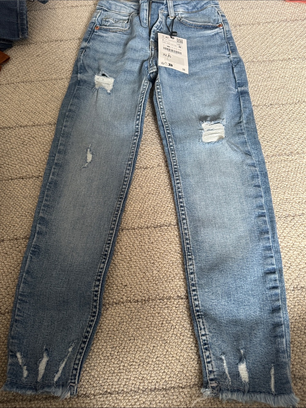 Zara Light Blue Skinny Distressed Jeans girls size 8 NWT